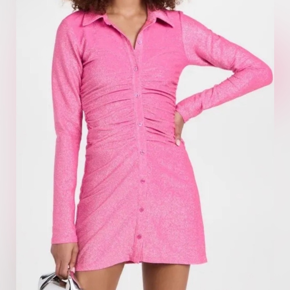 Good American NWOT Hot Pink Ruched Mini Dress
